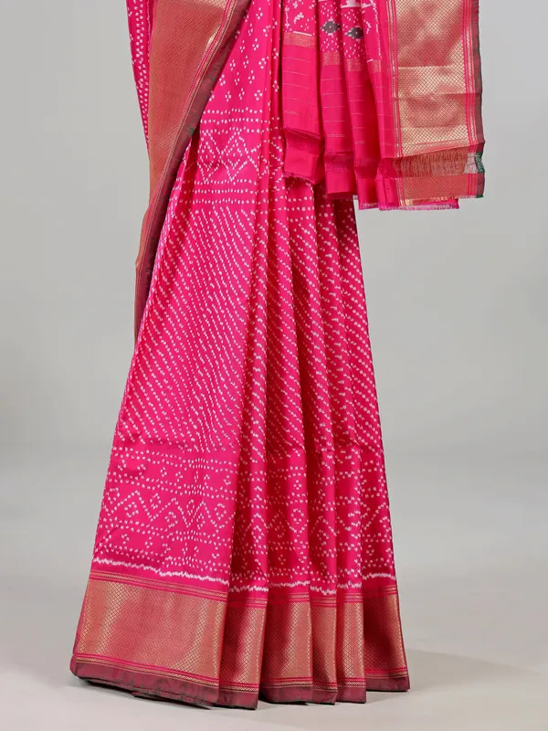 Pink zari weaving patola silk saree for elegant celebrations