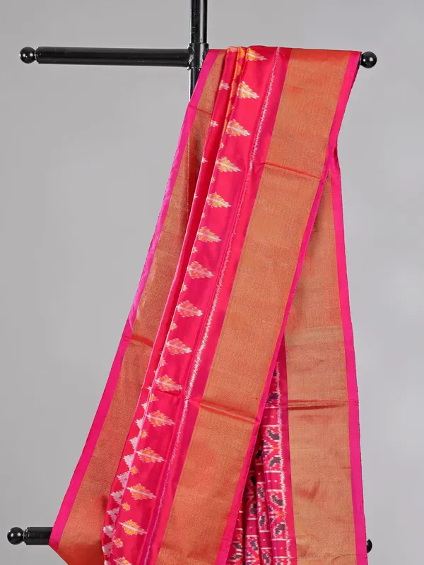 Pink zari weaving patola silk saree for festive radiance