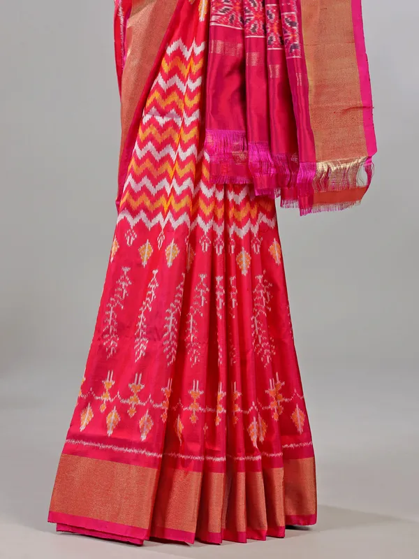 Pink zari weaving patola silk saree for festive radiance