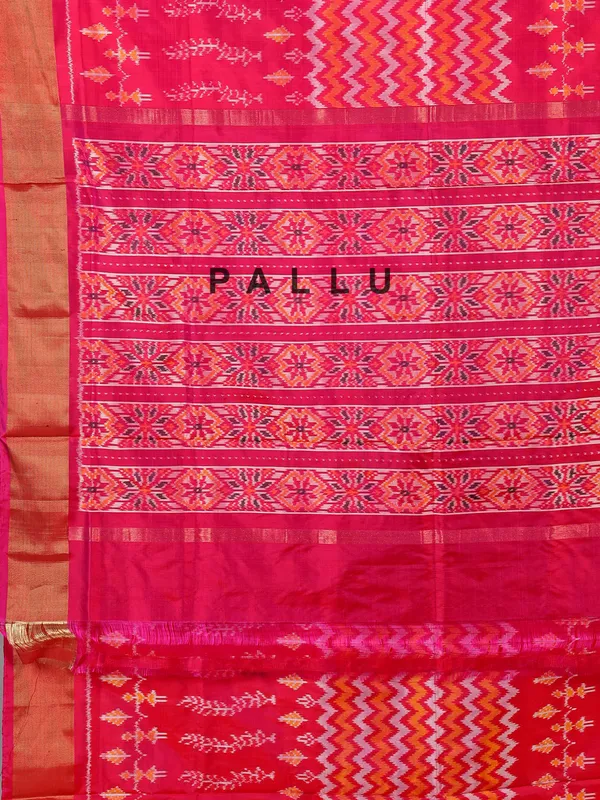 Pink zari weaving patola silk saree for festive radiance