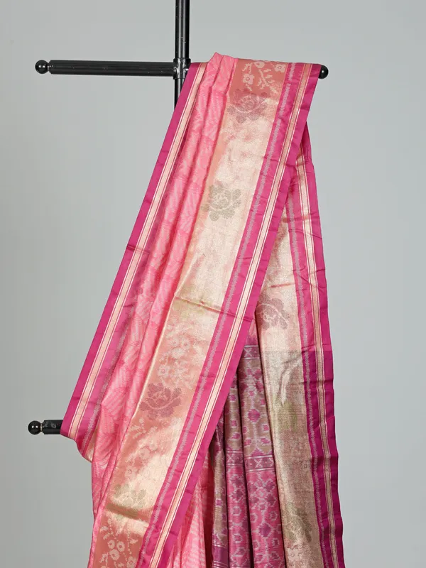 Pink zari weaving semi cotton silk saree for festive