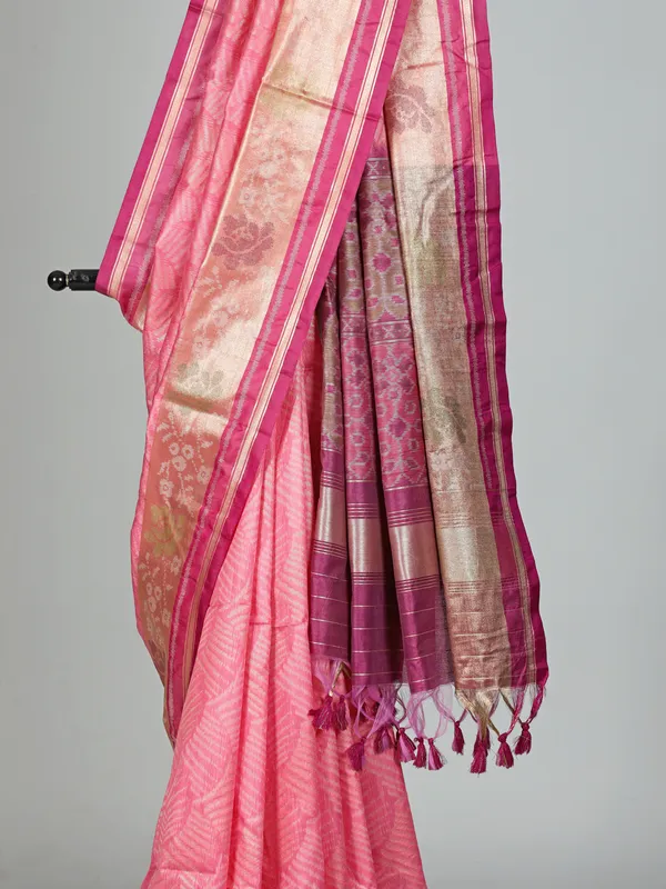 Pink zari weaving semi cotton silk saree for festive