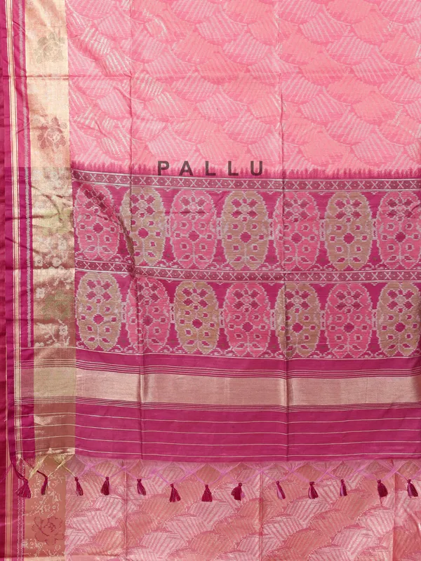 Pink zari weaving semi cotton silk saree for festive