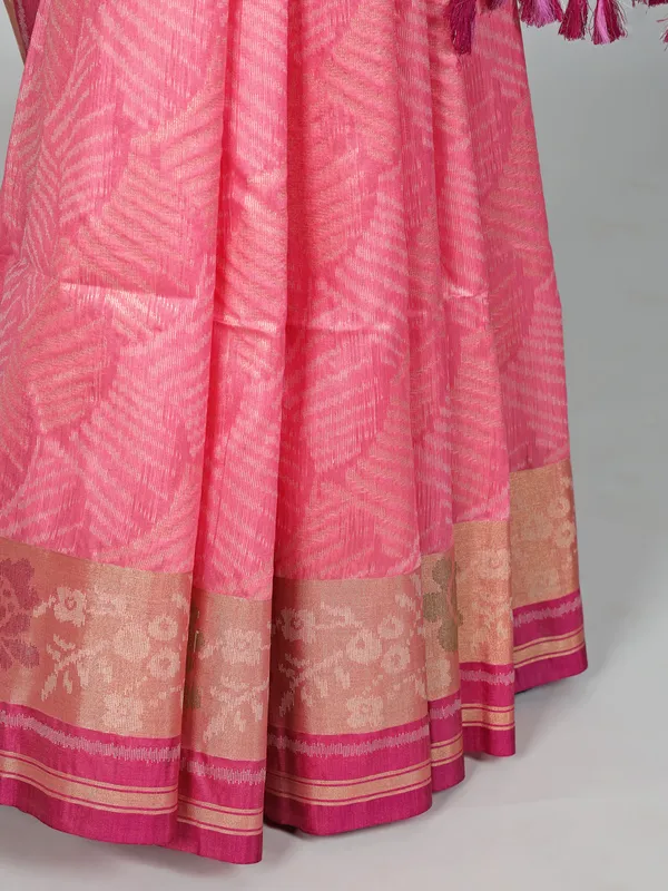 Pink zari weaving semi cotton silk saree for festive