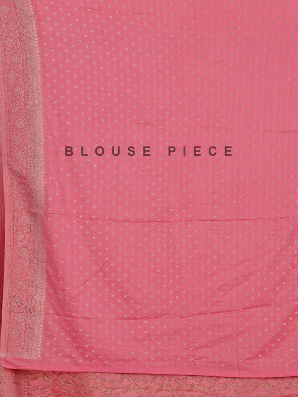 Pink zari weaving silk saree for women