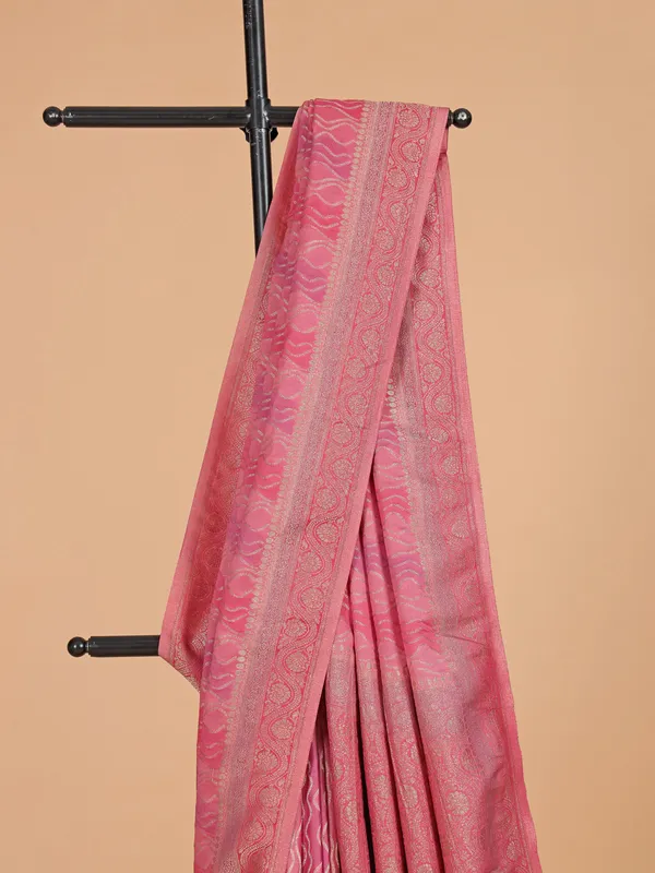 Pink zari weaving silk saree for women