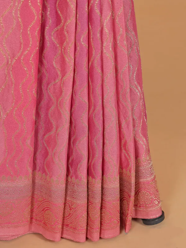 Pink zari weaving silk saree for women