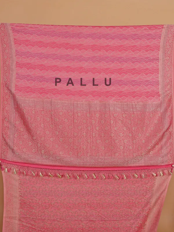 Pink zari weaving silk saree for women
