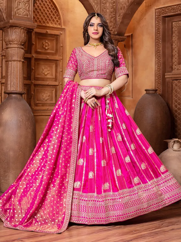 Pink zari worked silk lehenga choli for wedding wear
