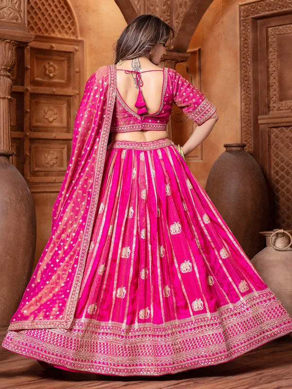 Pink zari worked silk lehenga choli for wedding wear