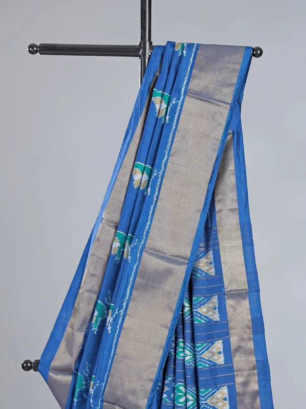 Blue printed patola silk saree for festive