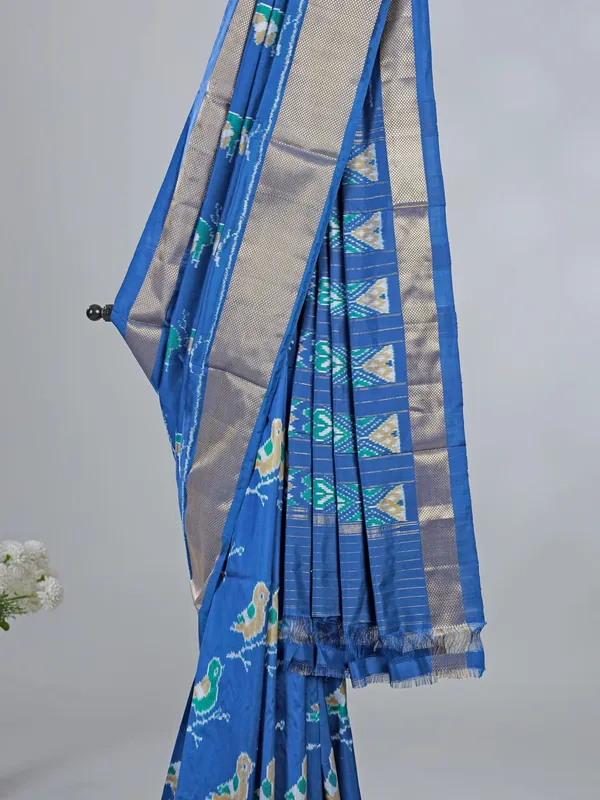 Blue printed patola silk saree for festive