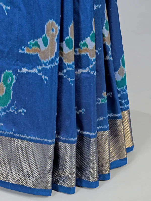 Blue printed patola silk saree for festive