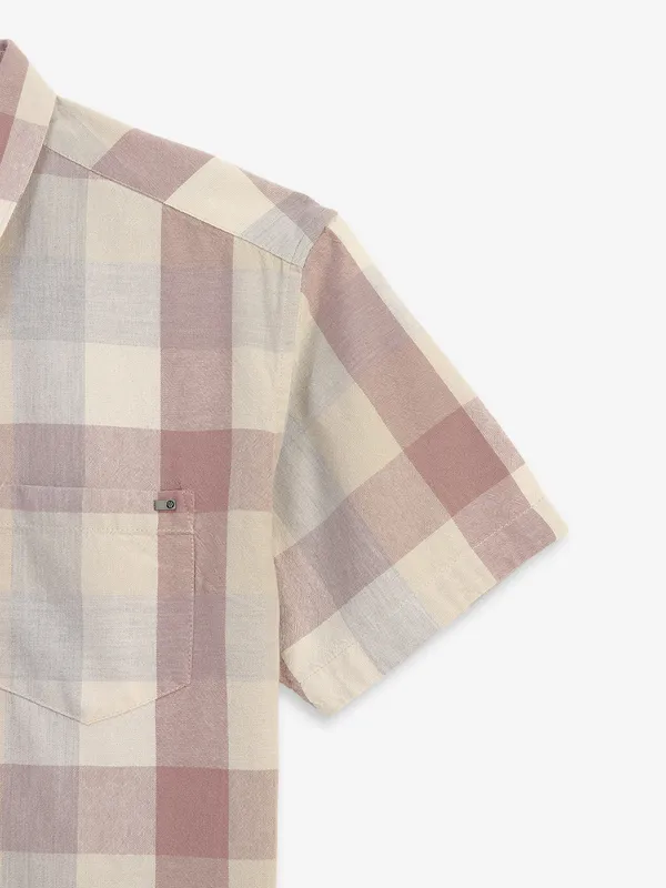 PIONEER beige checks cotton slim fit shirt