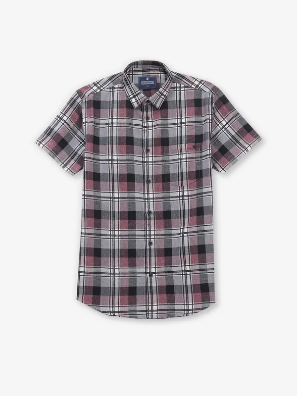 PIONEER Black and violet check printed shirt