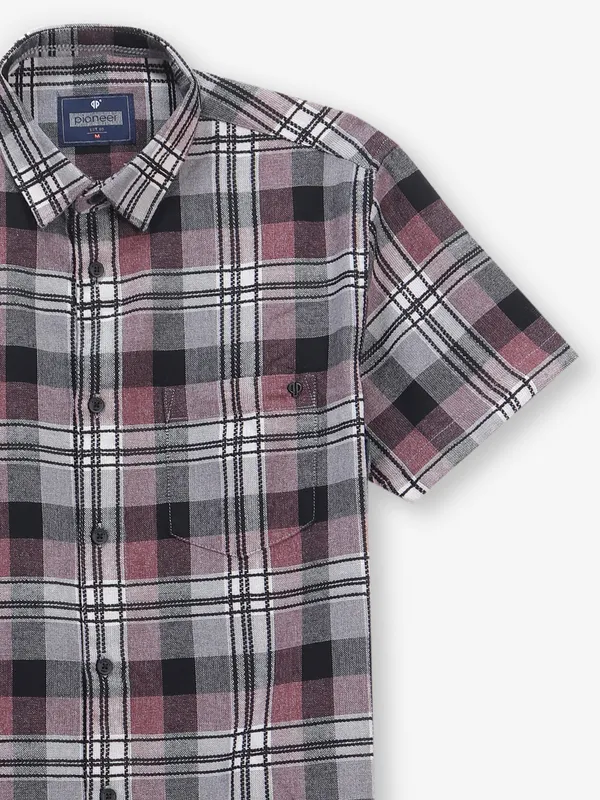 PIONEER Black and violet check printed shirt