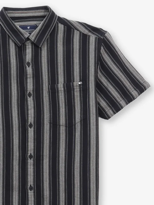 PIONEER black shirt with vertical stripe