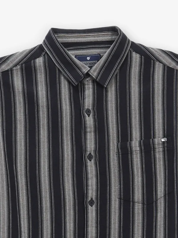 PIONEER black shirt with vertical stripe