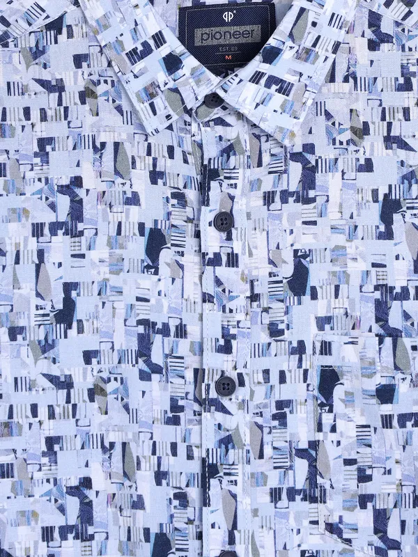 PIONEER blue cotton printed shirt