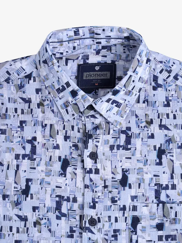 PIONEER blue cotton printed shirt