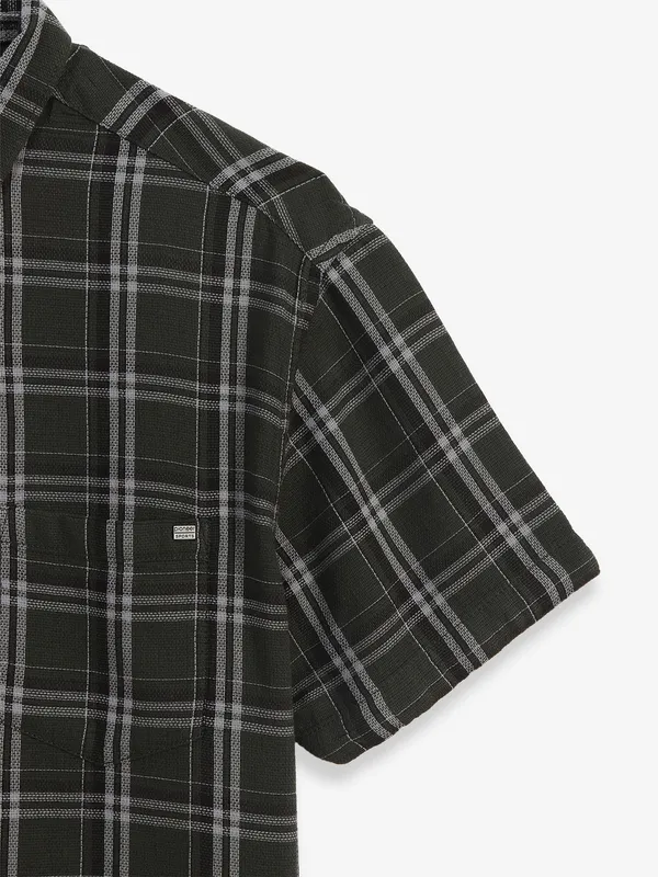 PIONEER bottle green checks cotton shirt