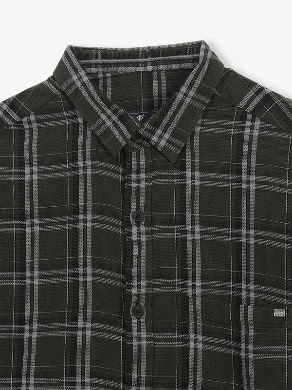 PIONEER bottle green checks cotton shirt