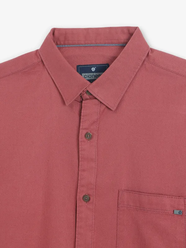 PIONEER brown plain cotton shirt