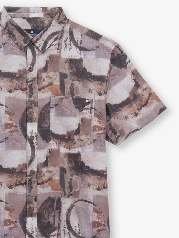 PIONEER brown printed cotton shirt