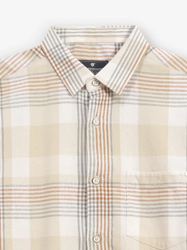 PIONEER checks beige cotton shirt