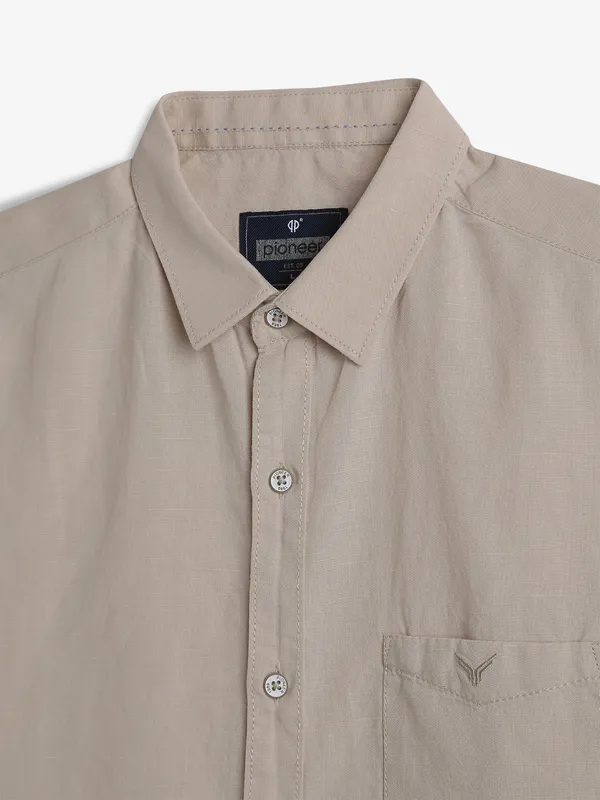 PIONEER cotton beige plain shirt