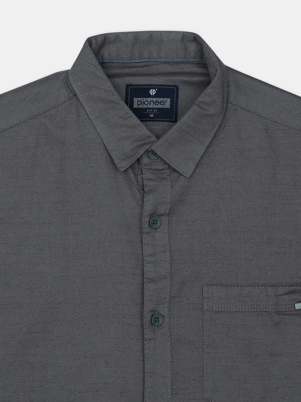 Pioneer cotton grey color solid casual shirt