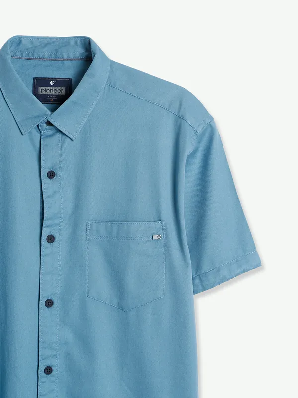 Pioneer cotton plain blue shirt