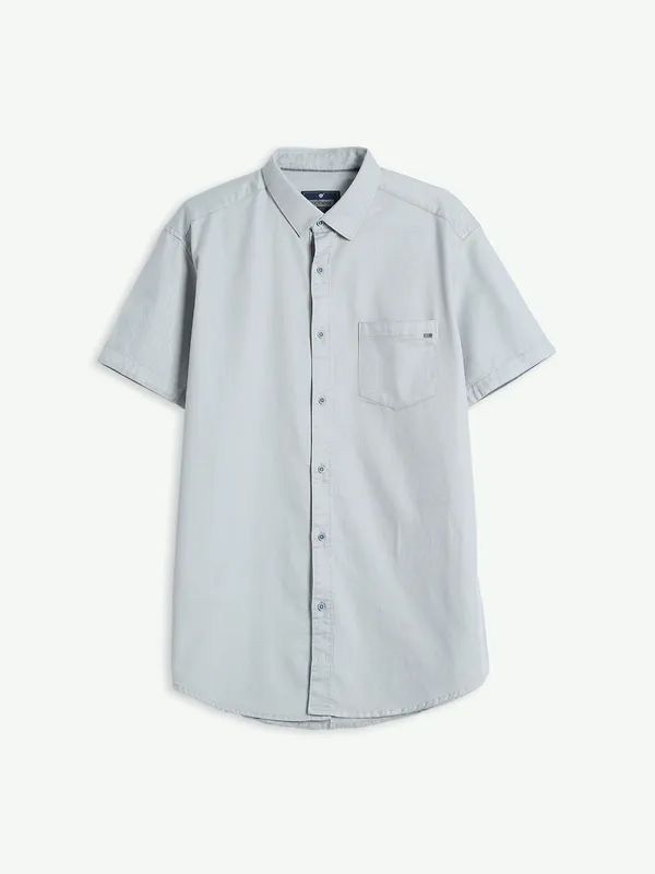 Pioneer cotton plain light grey shirt