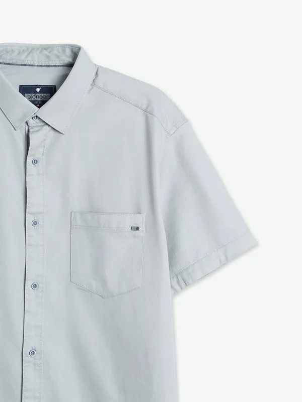Pioneer cotton plain light grey shirt