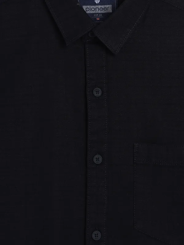 PIONEER cotton texture black shirt