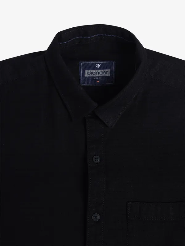 PIONEER cotton texture black shirt