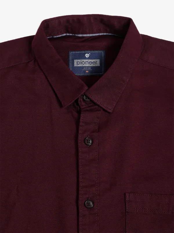 Pioneer cotton wine plain shirt