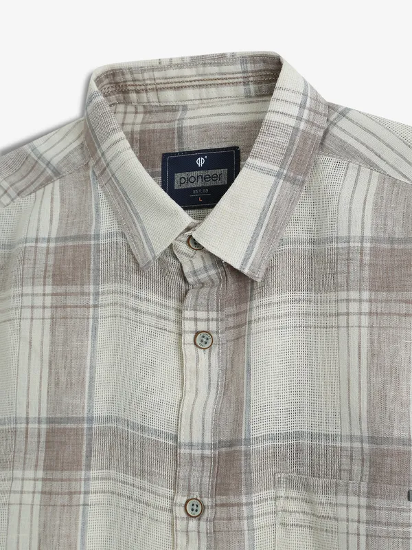 PIONEER cream checks casual cotton shirt