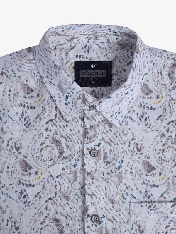 PIONEER cream printed cotton shirt