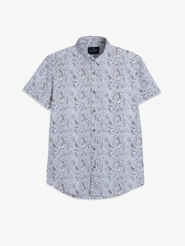 PIONEER cream printed cotton shirt
