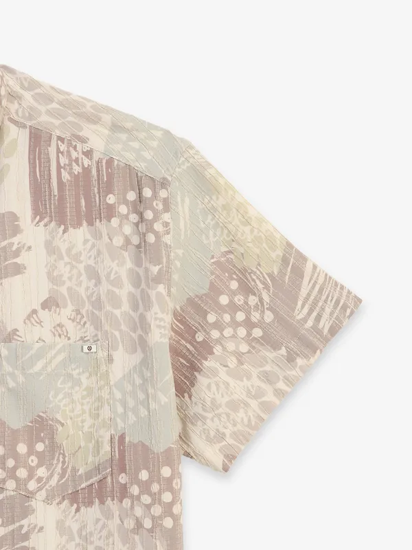 PIONEER cream printed cotton slim fit shirt