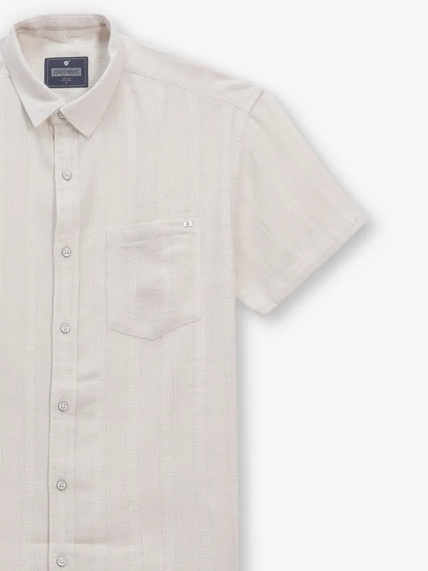 PIONEER cream stripe cotton shirt