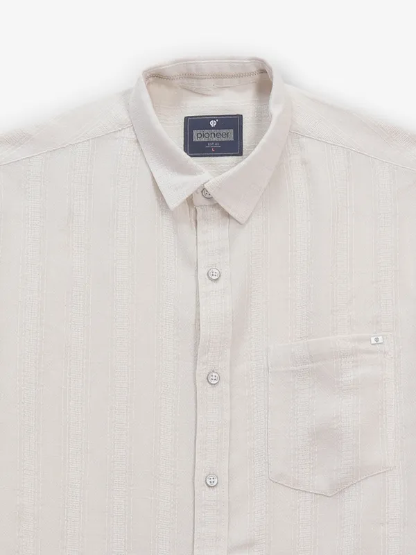 PIONEER cream stripe cotton shirt