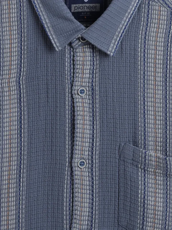PIONEER dark grey stripe cotton casual shirt