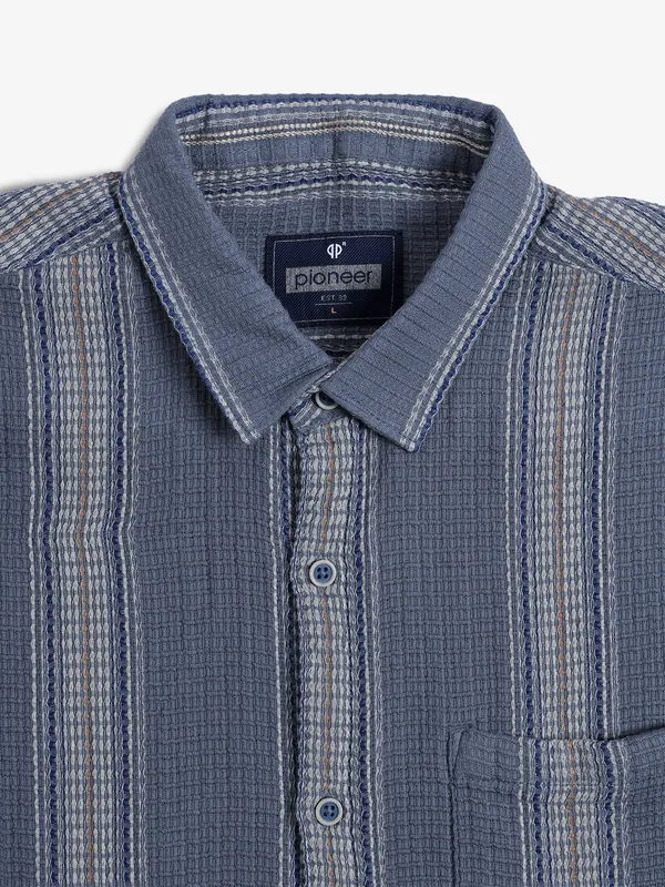 PIONEER dark grey stripe cotton casual shirt