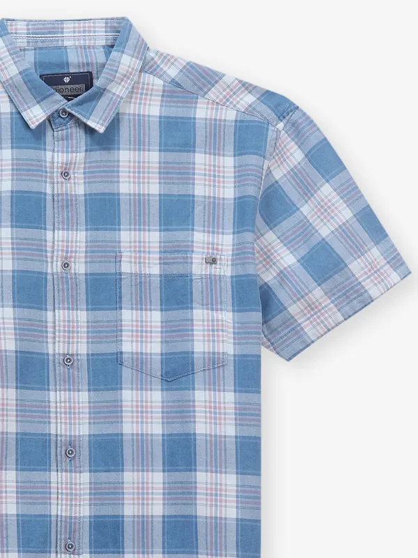 PIONEER denim blue casual shirt with checks