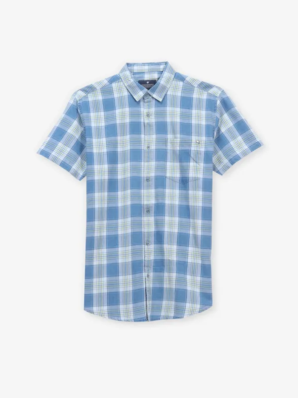 PIONEER denim blue shirt with green checks