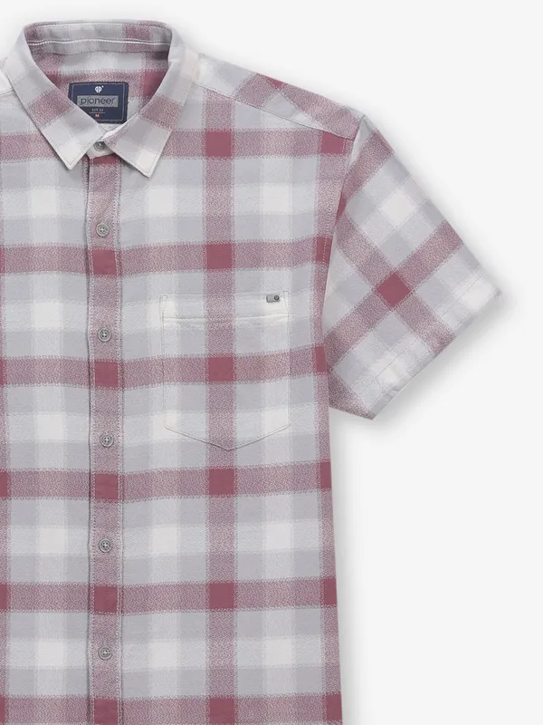 PIONEER grey and maroon cotton shirt