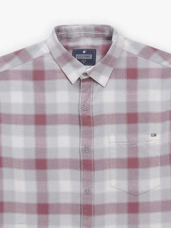 PIONEER grey and maroon cotton shirt