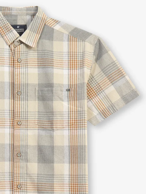 PIONEER grey checks cotton slim fit shirt